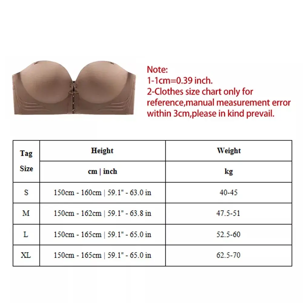 Invisible Push Up Bra Front Buckle Women Underwear Lingerie Strapless Seamless Soft Comfortable Breathable Underwear Women's