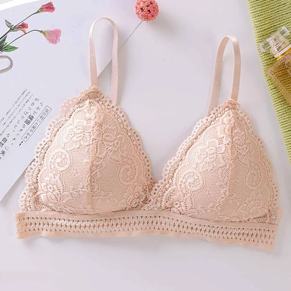 French Beautiful Back Bra Women'S Thin Lace Beautiful Back Bra No Steel Ring Sling Strap Small Chest Gather Up Support Bra