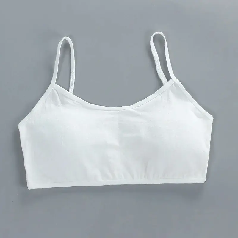 Teenagers cotton spandex bra solid color vest for 8-18 years old children training underwear with chest pad cute tops