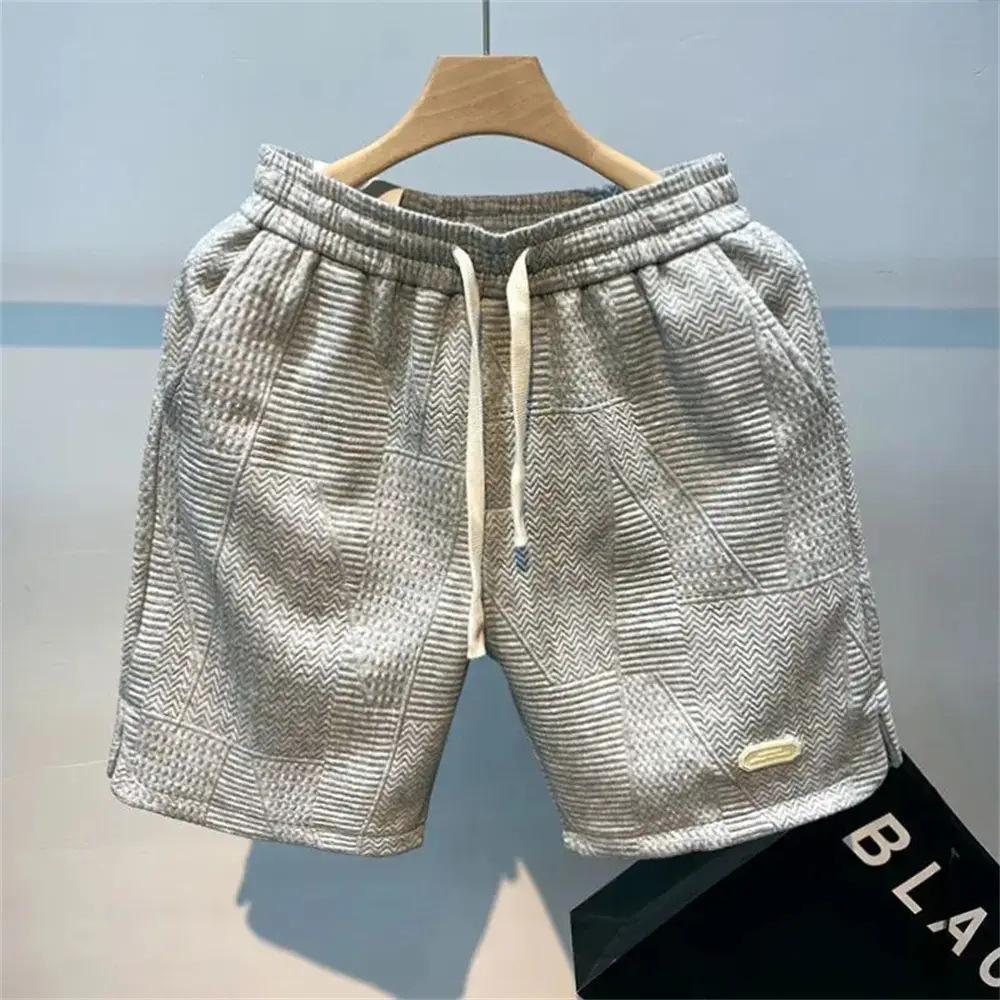 Summer Men's Casual Jogging Sport Short Pants Wave Pattern Solid Color Male Drawstring Loose Dry Gym Sports Shorts Sweatpant