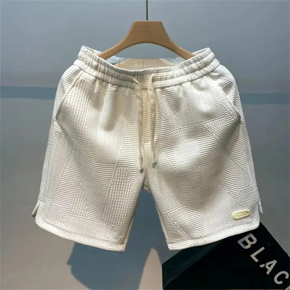 Summer Men's Casual Jogging Sport Short Pants Wave Pattern Solid Color Male Drawstring Loose Dry Gym Sports Shorts Sweatpant