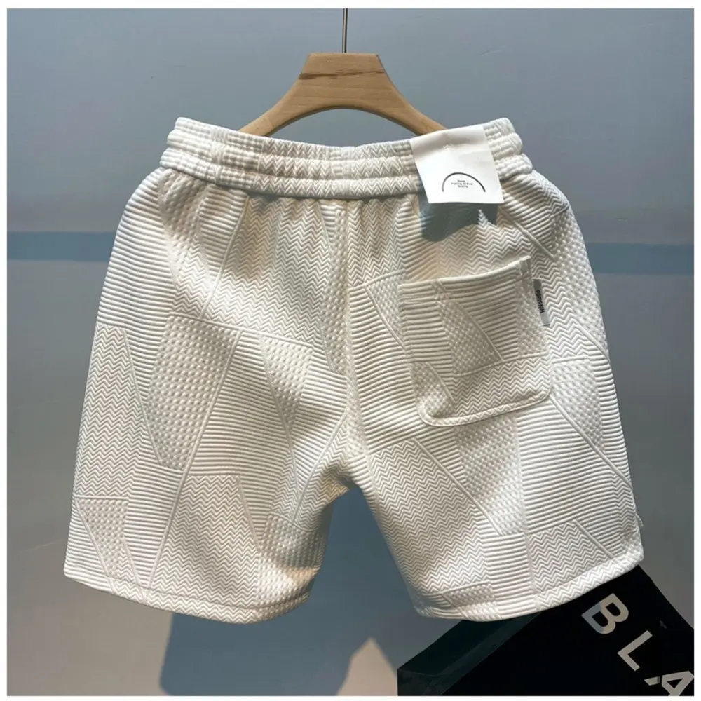 Summer Men's Casual Jogging Sport Short Pants Wave Pattern Solid Color Male Drawstring Loose Dry Gym Sports Shorts Sweatpant