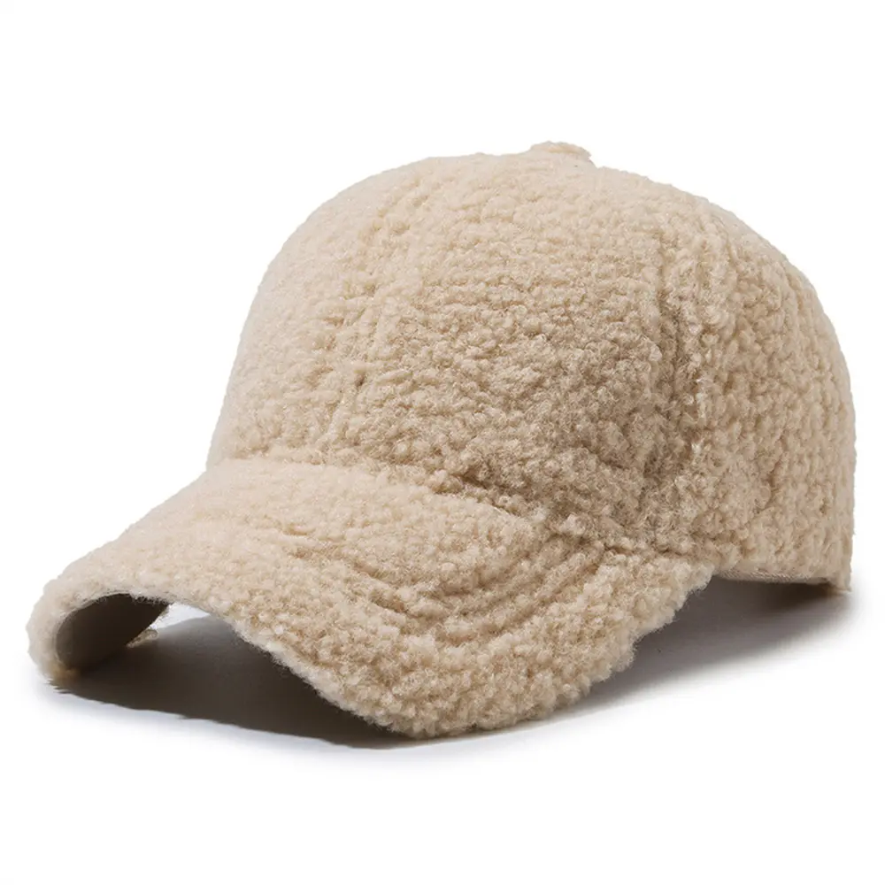 Autumn Winter Baseball Cap Women Artificial Lamb Wool Keep Warm Plush Sunshade Vintage Fashion Casual Solid Color Casquette Caps