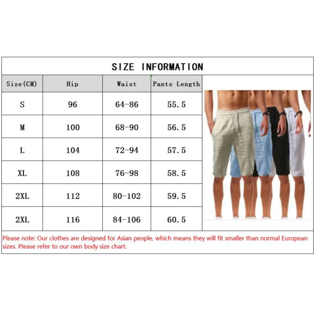 New Men's Cotton Linen Shorts Pants Male Summer Breathable Solid Color Casual Trousers Fitness Sports Streetwear Breeches S-3XL