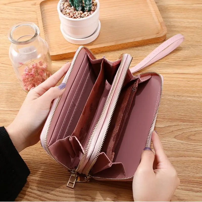 Ladies Women Leather Wallet Long Zip Purse Card Phone Holder Case Large Capacity Clutch Handbag Mobile Phone Id Card Holder