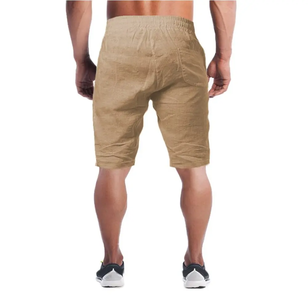 New Men's Cotton Linen Shorts Pants Male Summer Breathable Solid Color Casual Trousers Fitness Sports Streetwear Breeches S-3XL