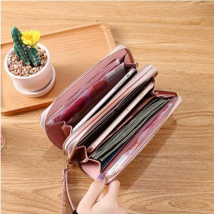 Ladies Women Leather Wallet Long Zip Purse Card Phone Holder Case Large Capacity Clutch Handbag Mobile Phone Id Card Holder