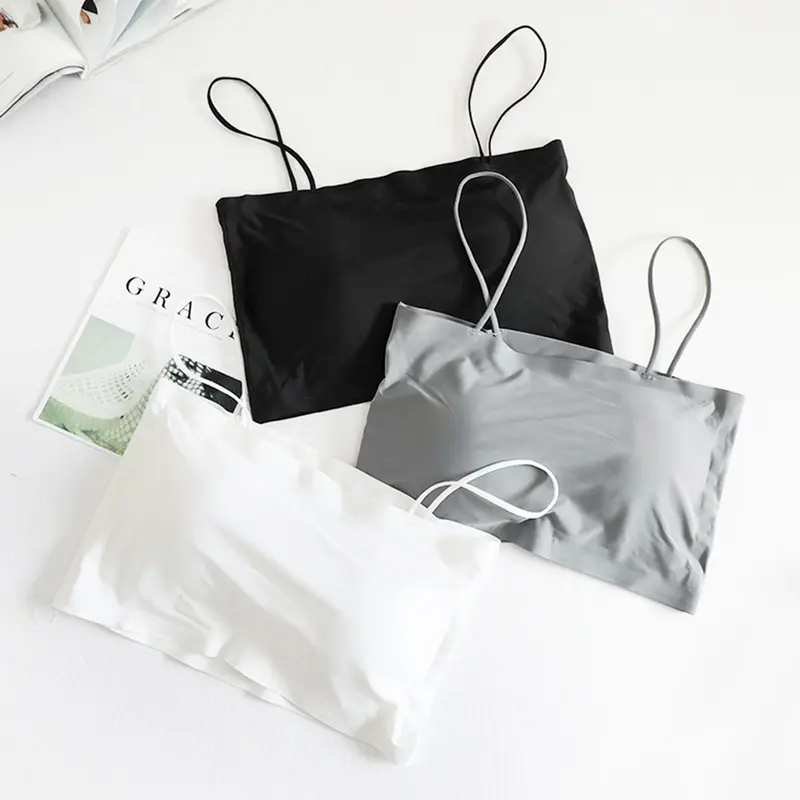Sexy Push Up Bras For Women Ice Silk Crop Top Seamless Sling Tube Top Sleeveless Camisole Underwear Ladies Intimates Bralette