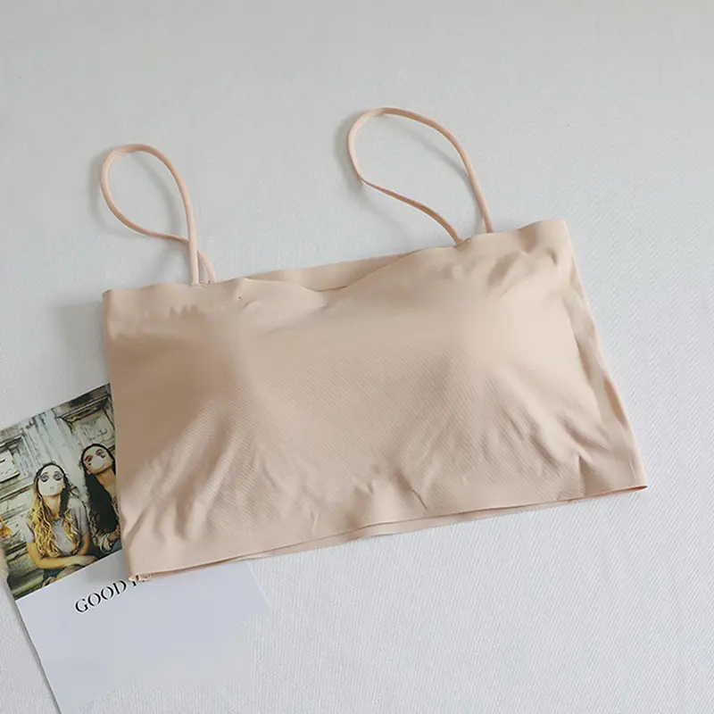 Sexy Push Up Bras For Women Ice Silk Crop Top Seamless Sling Tube Top Sleeveless Camisole Underwear Ladies Intimates Bralette