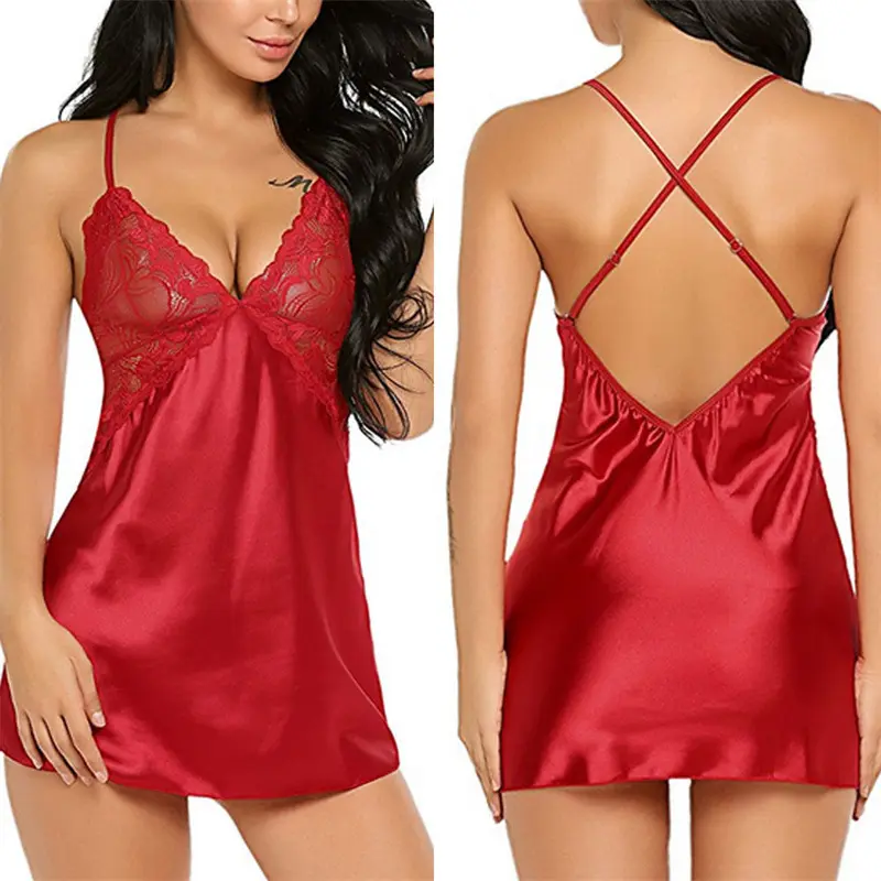Women Sexy Pajamas Lace Satin Silk Sleepwear Nightdress Lingerie Erotic Top Underwear Nightgown Babydolls Pajamas Exotic Costume