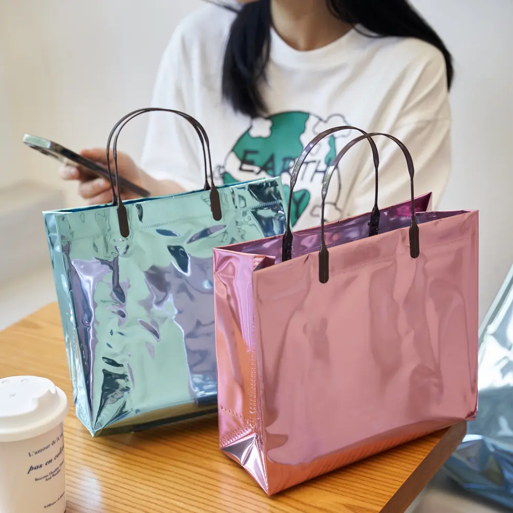 Metal Laser Pvc Tote Bag High Quality Gift Bag Clothing Wedding Party Favor Bags With Handle Waterproof Garment Packaging Bag