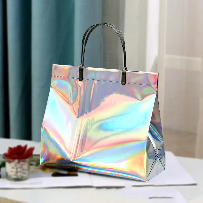 Metal Laser Pvc Tote Bag High Quality Gift Bag Clothing Wedding Party Favor Bags With Handle Waterproof Garment Packaging Bag