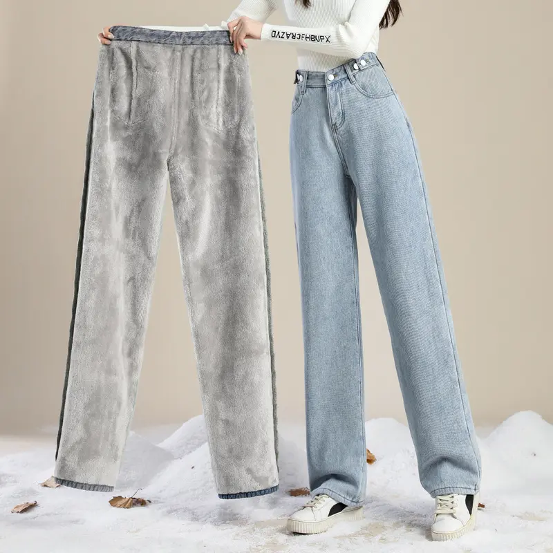 Women Winter Pants Blue Jeans Woman Korean Fashion Straight Leg Jeans Streetwear Y2k Denim Female Clothing Women'S High Waist