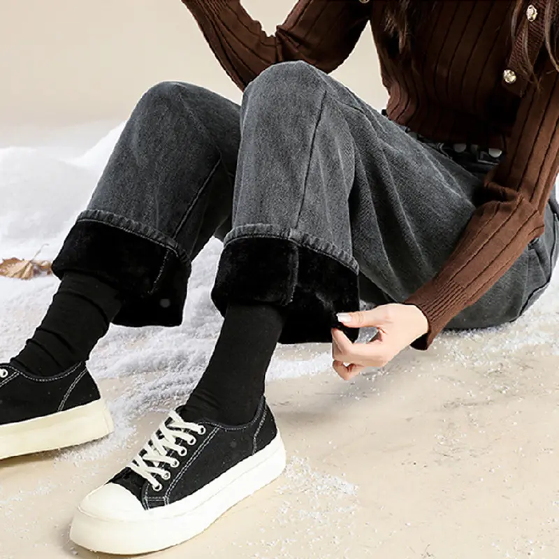 Women Winter Pants Blue Jeans Woman Korean Fashion Straight Leg Jeans Streetwear Y2k Denim Female Clothing Women'S High Waist
