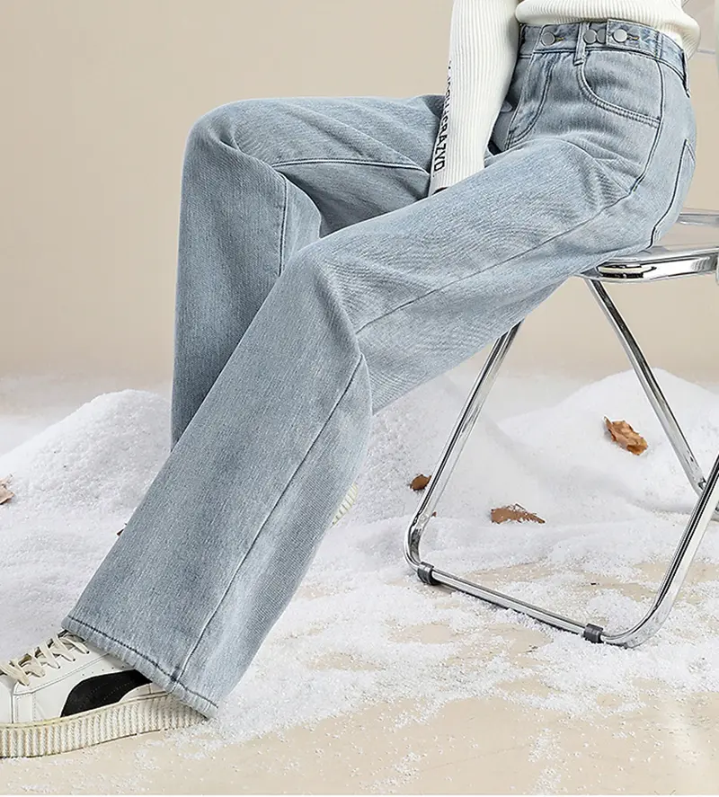 Women Winter Pants Blue Jeans Woman Korean Fashion Straight Leg Jeans Streetwear Y2k Denim Female Clothing Women'S High Waist
