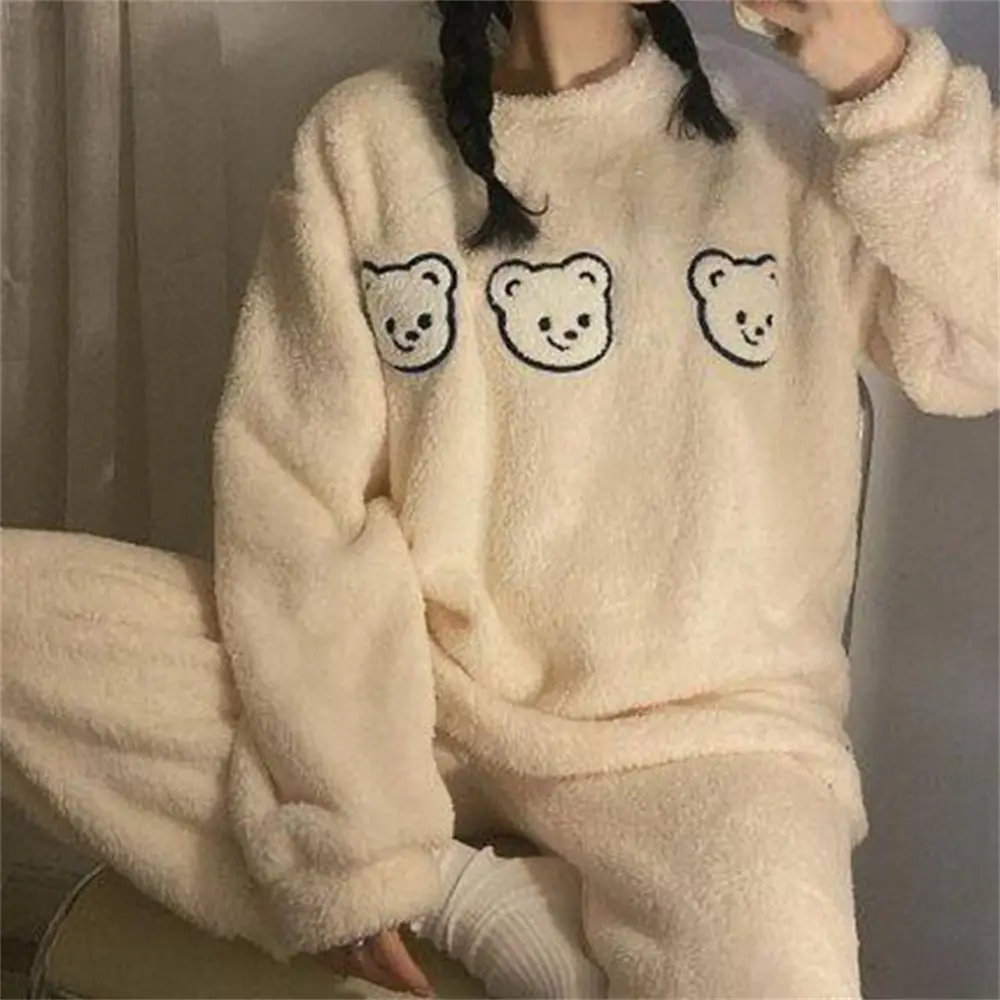 Autumn And Winter Pajamas Cartoon Pajamas Set Women'S Pajamas Flannel Pajamas Thickened Loose Large Size Suit Home Clothes