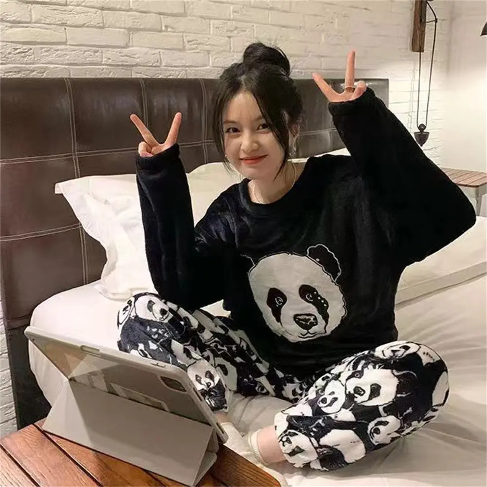 Autumn And Winter Pajamas Cartoon Pajamas Set Women'S Pajamas Flannel Pajamas Thickened Loose Large Size Suit Home Clothes