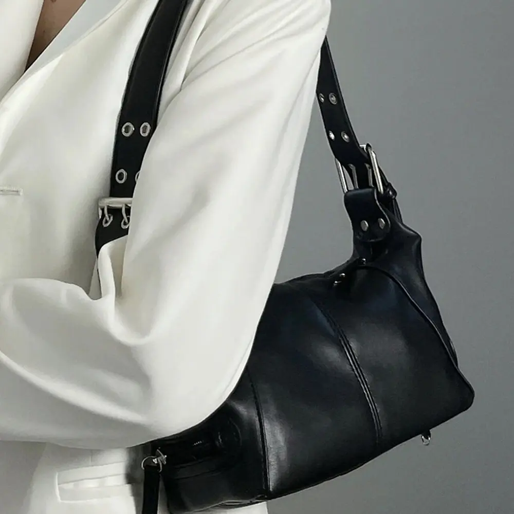 Fashion Cool Girls Underarm Bag Small Shoulder Bag Women'S Soft Pu Leather Hobos Retro Motorcyclist Y2k Female Purse Handbag