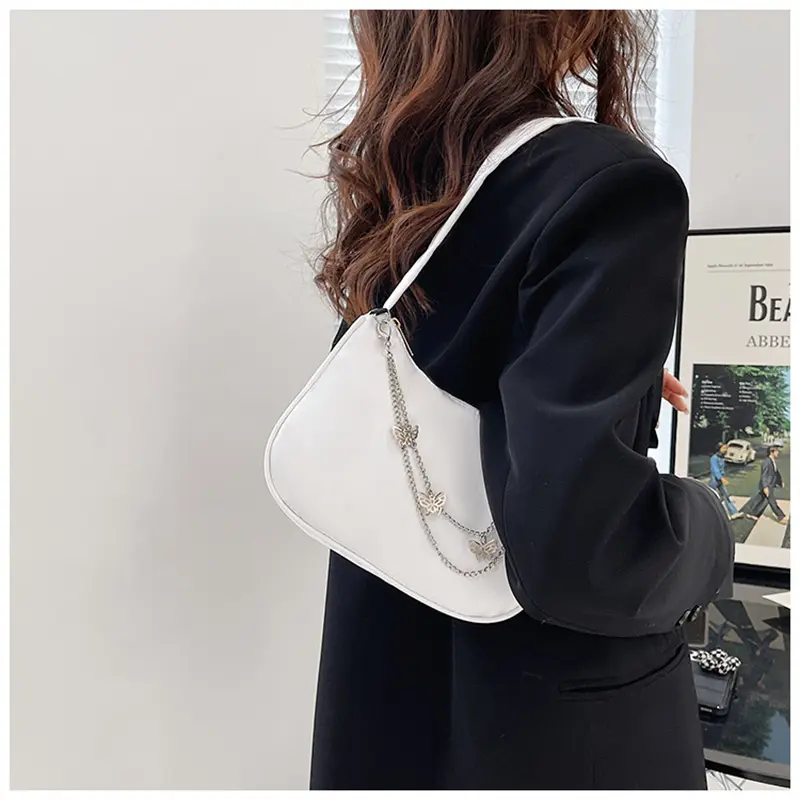 Fashion Women Small Shoulder Underarm Bag Ladies Vintage Butterfly Chain Pure Color Zipper Mini Purse Nylon Handbag Totes Bags