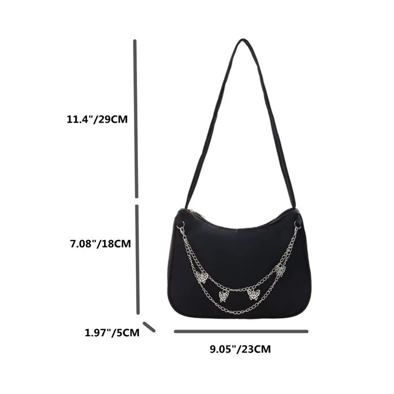 Fashion Women Small Shoulder Underarm Bag Ladies Vintage Butterfly Chain Pure Color Zipper Mini Purse Nylon Handbag Totes Bags