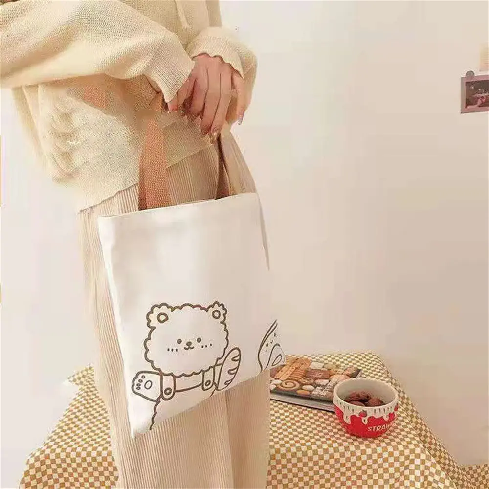 Women Little Canvas Handbag Cute Bear Small Simple Tote Cotton Cloth Bags Shopping Bag Lovely Decoration Purse