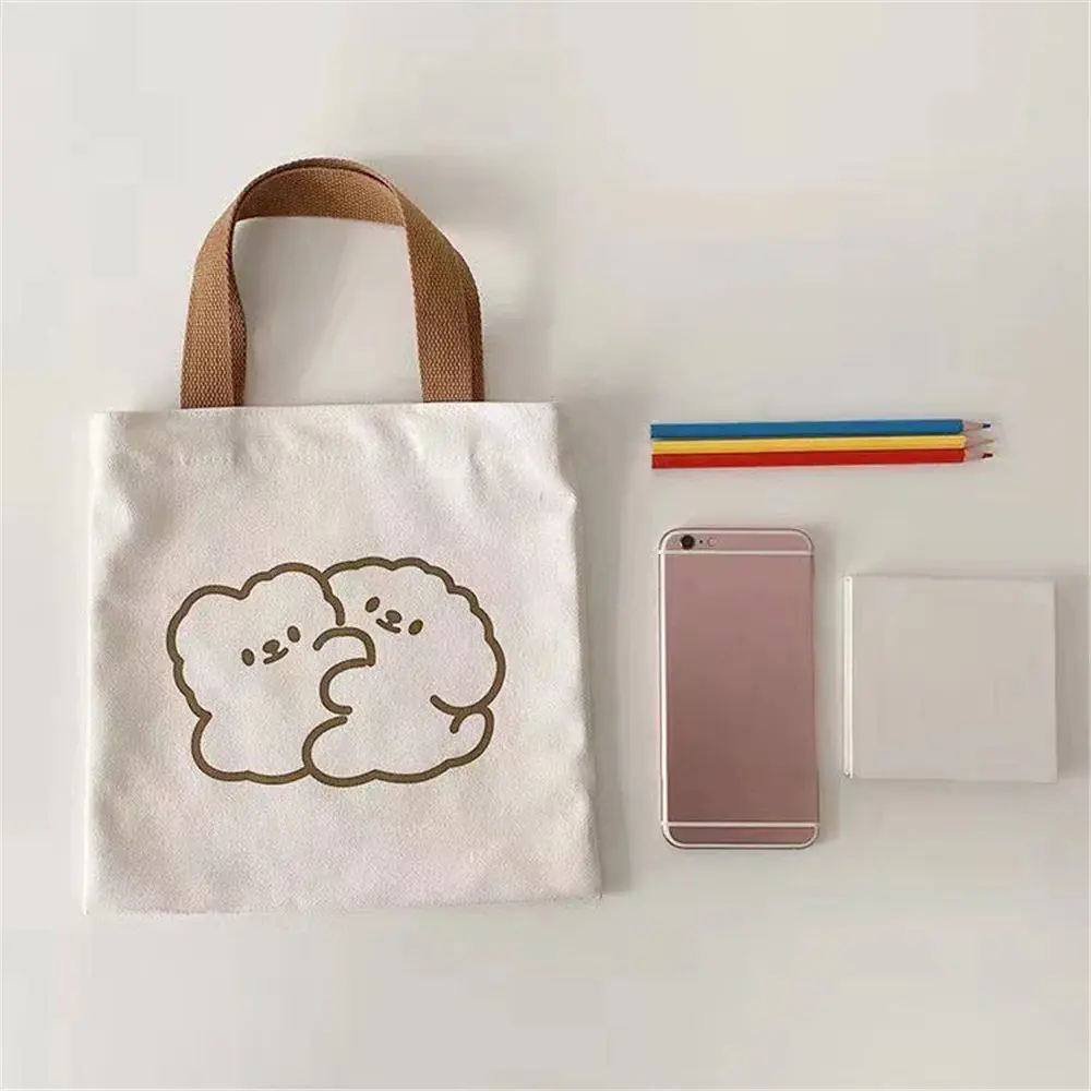 Women Little Canvas Handbag Cute Bear Small Simple Tote Cotton Cloth Bags Shopping Bag Lovely Decoration Purse