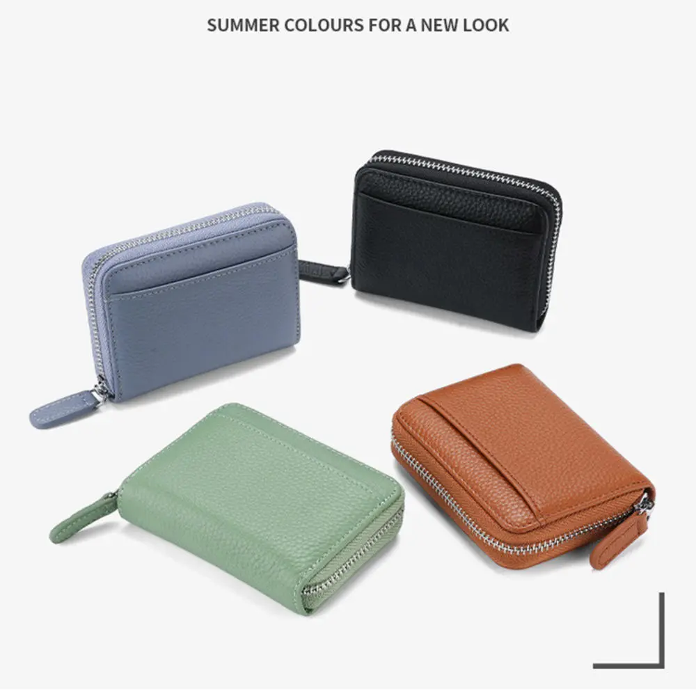 Credit Card Holder Wallet Rfid Blocking Slim Genuine Leather Organizer Zipper Pocket Id Card Pouch Case Purse With 20 Card Slots