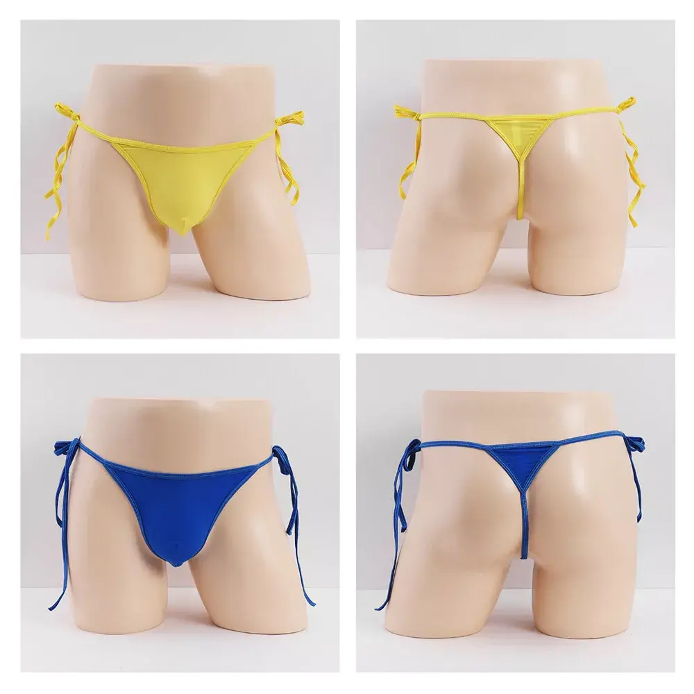 Sexy Men Lingerie Smooth Briefs Bikini Thong Tie Side String Lace Up Underwear Soft Underpants Breathable Underwear Loose