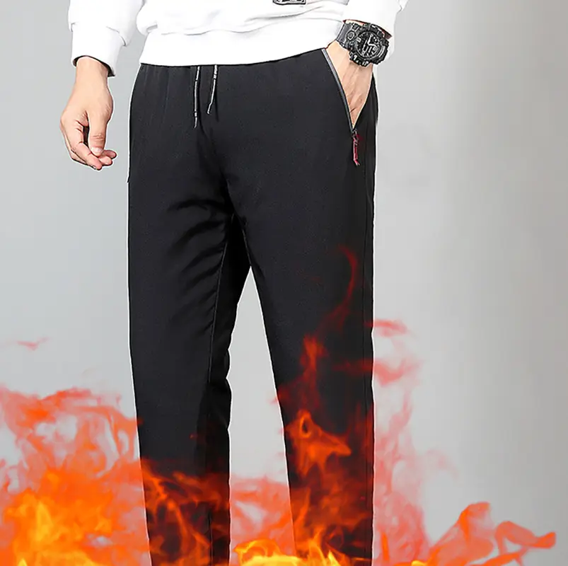 2024 Winter Men Casual Down Pants Thick Sweatpants Drawstring Trousers Men Fleece Running Pants Warm Velvet Ankle-Tied Pants