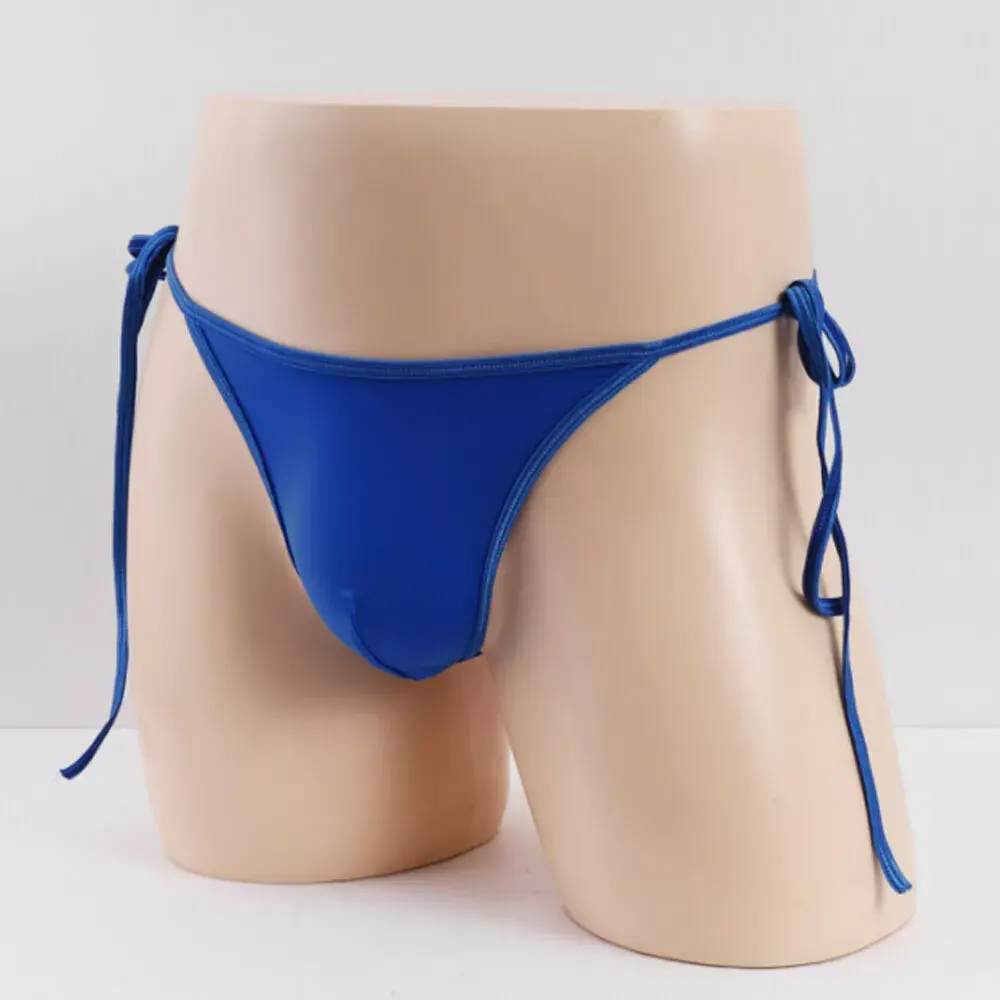 Sexy Men Lingerie Smooth Briefs Bikini Thong Tie Side String Lace Up Underwear Soft Underpants Breathable Underwear Loose