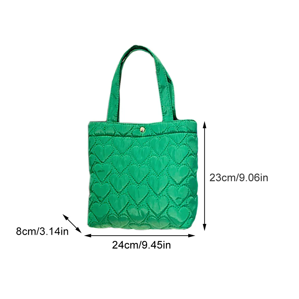 Fashion Heart Quilted Tote Bag Solid Color Large Capacity Handbag Ladies Shoulder Bag Travel Storage Bag Satchel Shopping Bag