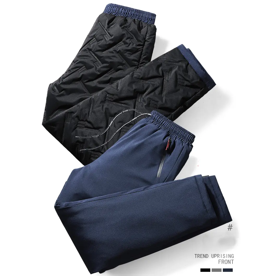 2024 Winter Men Casual Down Pants Thick Sweatpants Drawstring Trousers Men Fleece Running Pants Warm Velvet Ankle-Tied Pants