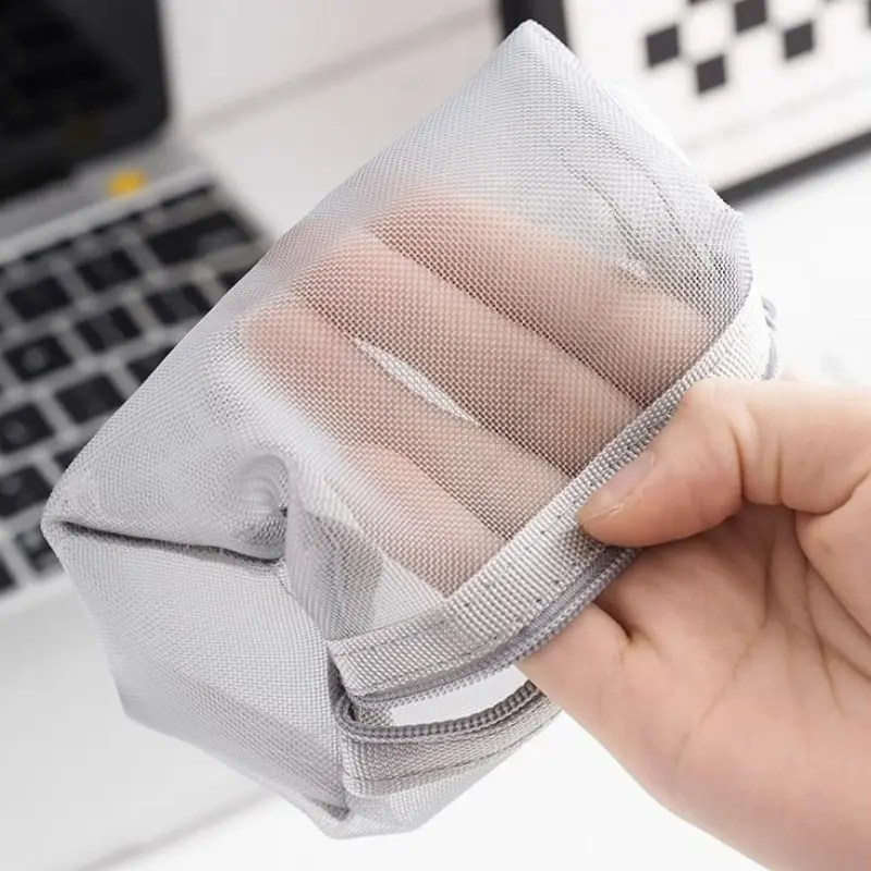 Portable Square Mesh Storage Pouch Breathable Cosmetic Bag Key Organizer Bags Travel Make Up Bag