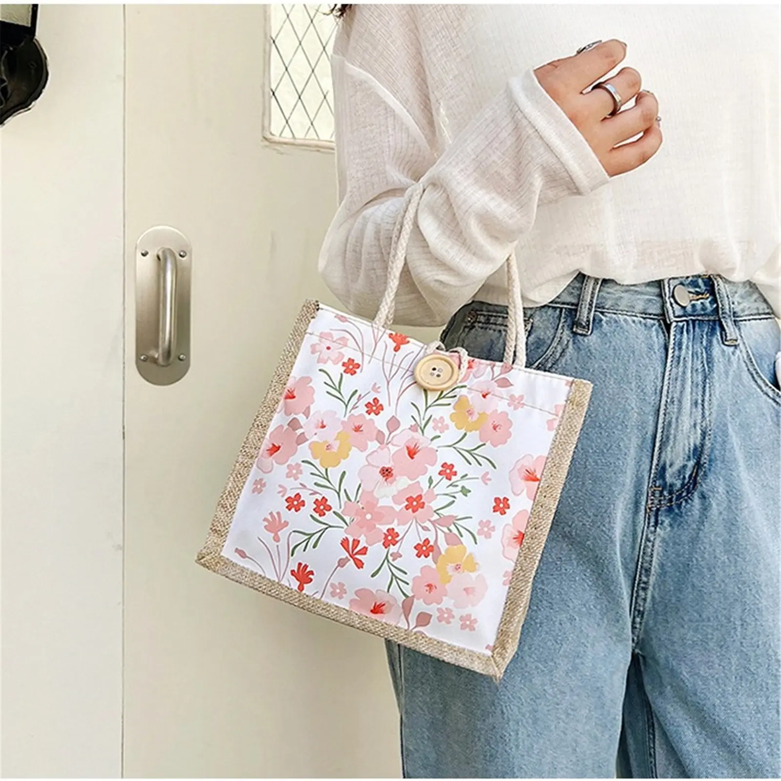 Floral Canvas Bag Women'S Bag Small Fresh Shoulder Bag Fashionable Tote Bag Large Quility Women Shopping Bag