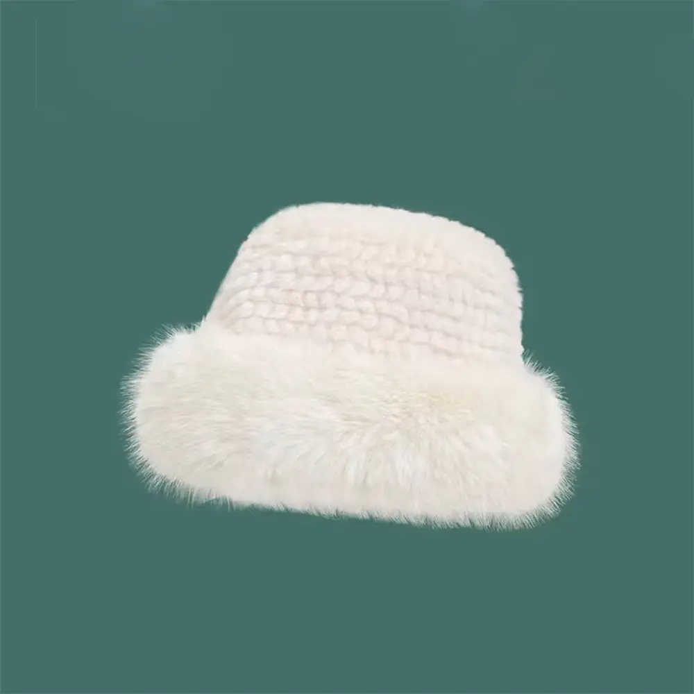 New Brand Hat Women'S Winter Thickened Soft Warm Imitation Fur Fluffy Bucket Hat Fisherman Hat Soft Panama Hat