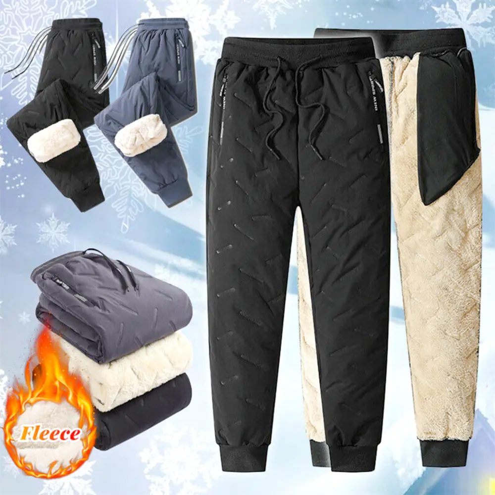 New Autumn Winter Men Lambswool Sweatpants Casual Fleece Warml Thicken Joggers Pants Waterproof Black Gray Male Thermal Trousers