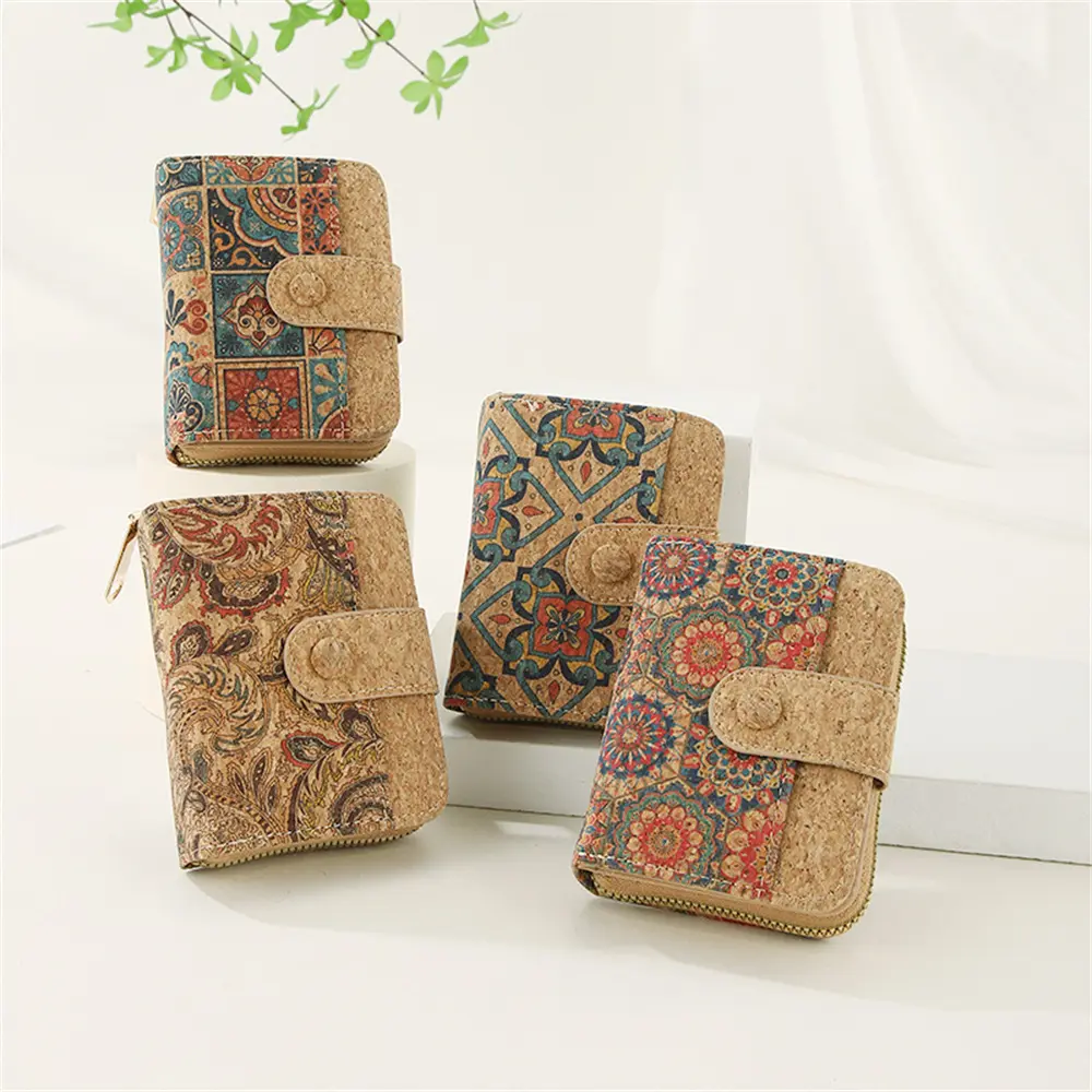 Retro Printed Women's Short Wallet Zipper Portable PU Leather Card Bag Multi functional Card Slot Women's Card Set Wallets