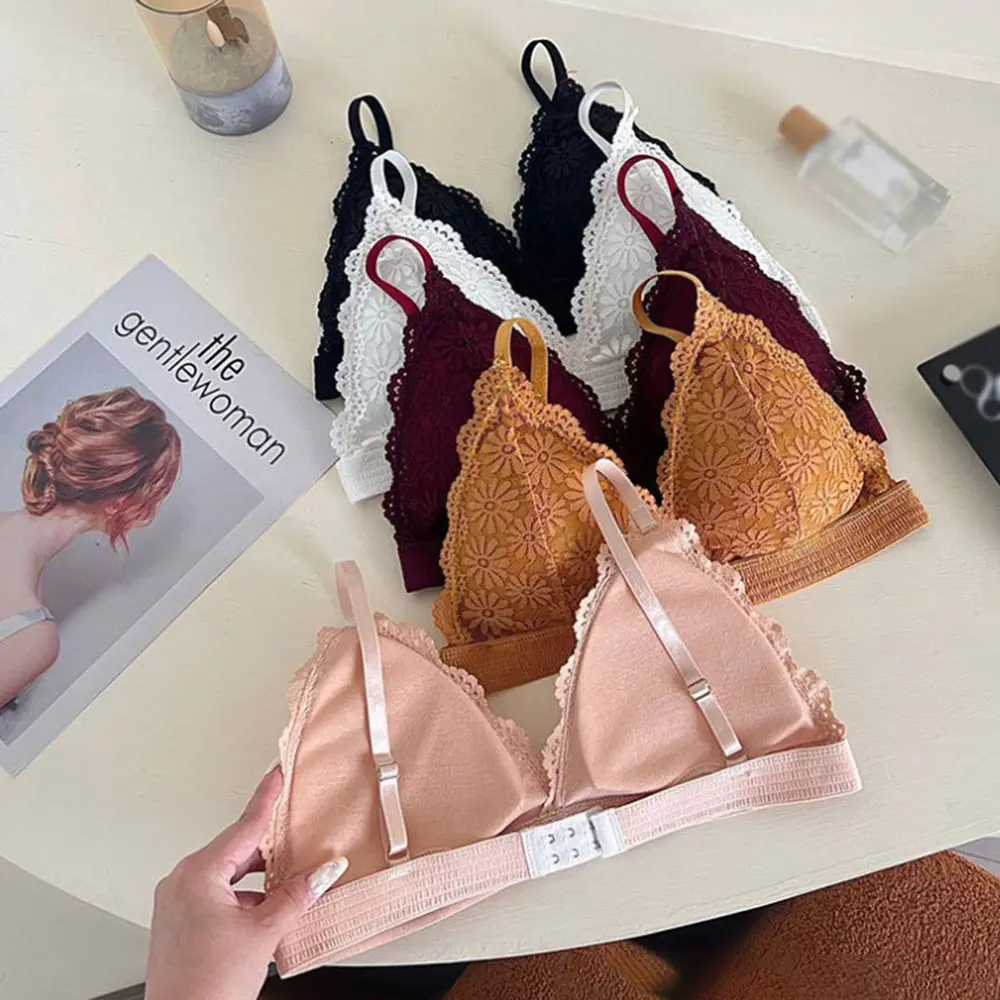 French Triangle Cup Bra Women's Lace Beautiful Back Bra No Steel Ring Women Sexy Deep V Gather Up Support Bra Underwear