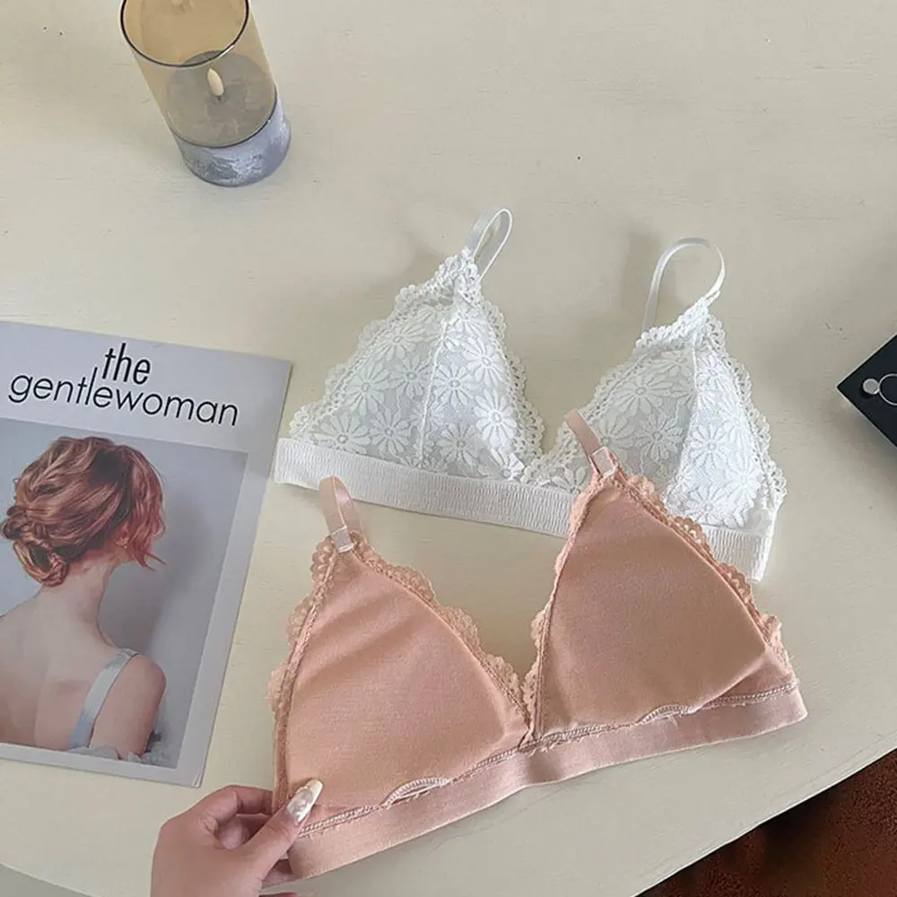 French Triangle Cup Bra Women's Lace Beautiful Back Bra No Steel Ring Women Sexy Deep V Gather Up Support Bra Underwear