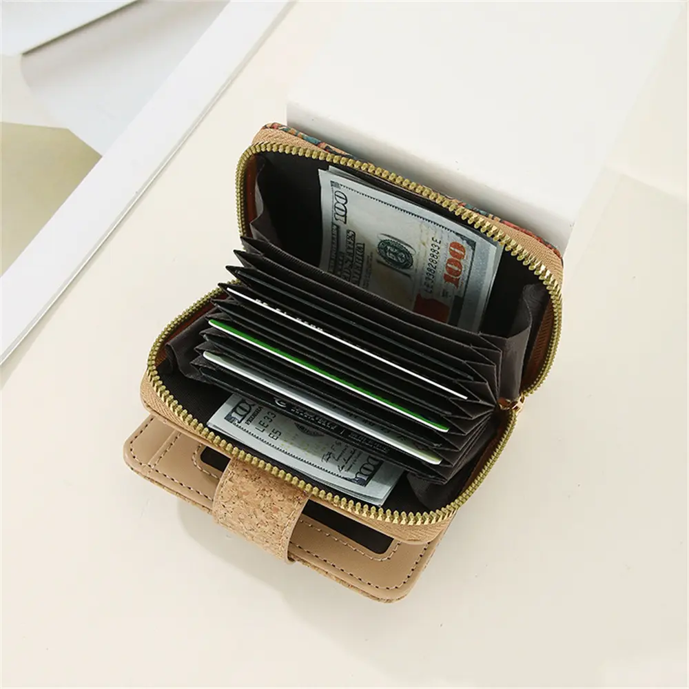 Retro Printed Women's Short Wallet Zipper Portable PU Leather Card Bag Multi functional Card Slot Women's Card Set Wallets
