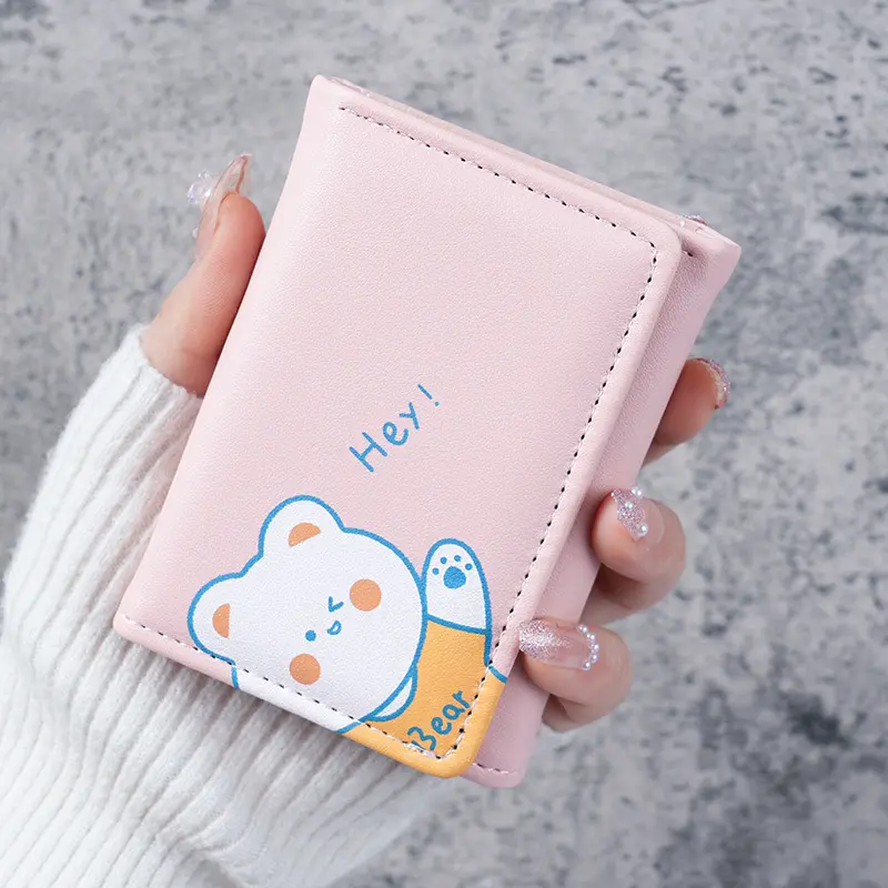 PU Leather Women Wallets Cute Bear Pattern Student Card Bag Girl Multi-card Slots Card Holder Cartoon Short Ladies Coin Purse