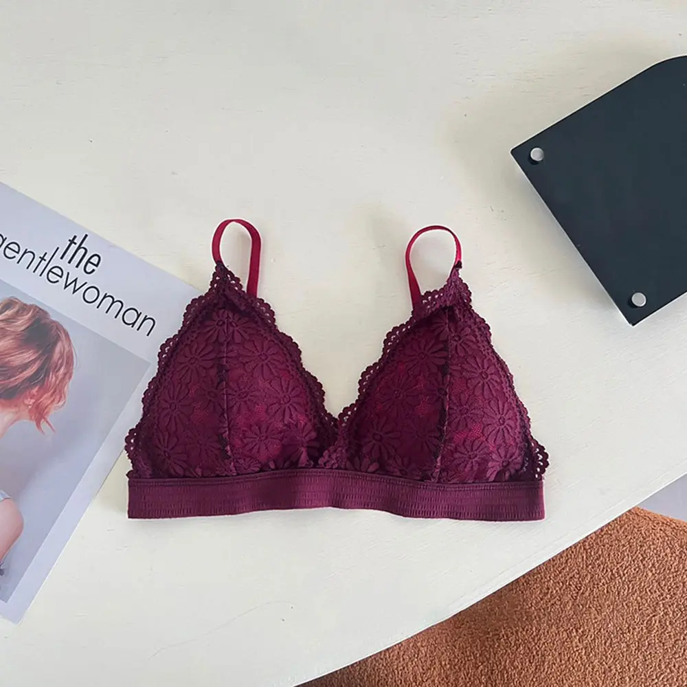 French Triangle Cup Bra Women's Lace Beautiful Back Bra No Steel Ring Women Sexy Deep V Gather Up Support Bra Underwear