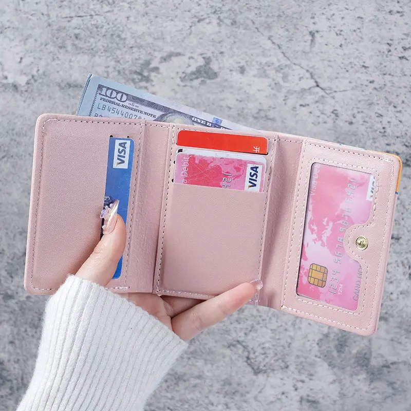 PU Leather Women Wallets Cute Bear Pattern Student Card Bag Girl Multi-card Slots Card Holder Cartoon Short Ladies Coin Purse