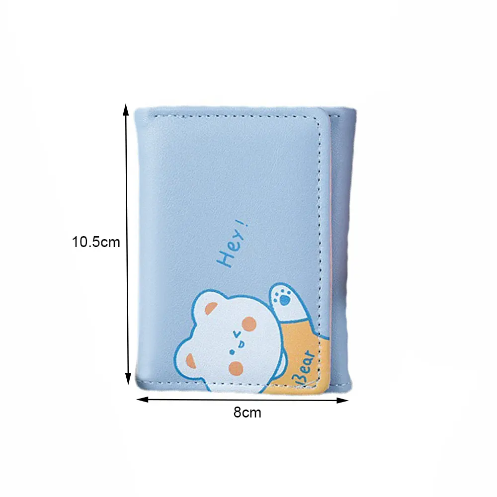 PU Leather Women Wallets Cute Bear Pattern Student Card Bag Girl Multi-card Slots Card Holder Cartoon Short Ladies Coin Purse