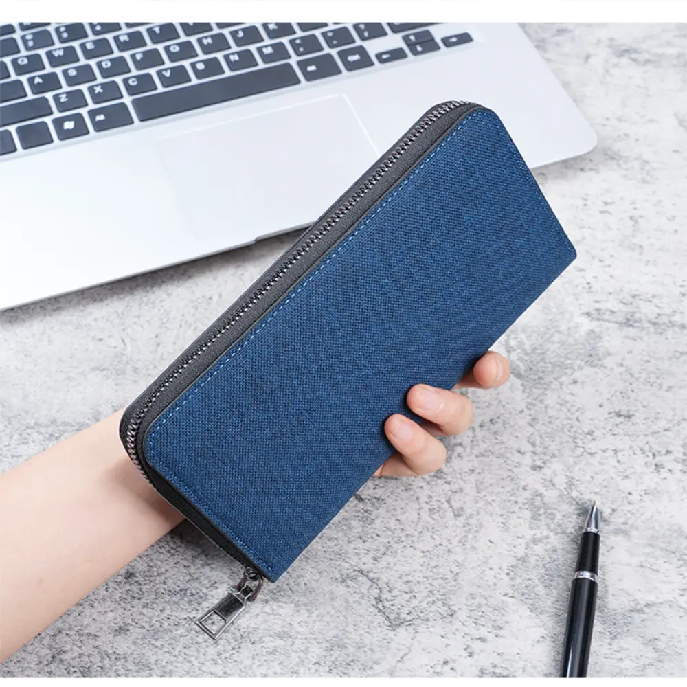 Men Long Wallet Handbag Large Capacity Multiple Card Slots Canvas Zippered Purse Business Card Holder Wallet Coin Bag