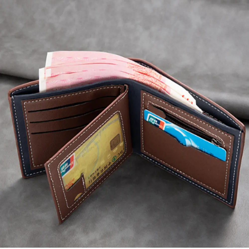New Style Men Short Pu Leather Large Capacity  Wallets Vintage Thin Male Credit Card Holder Black Small Money License Purses