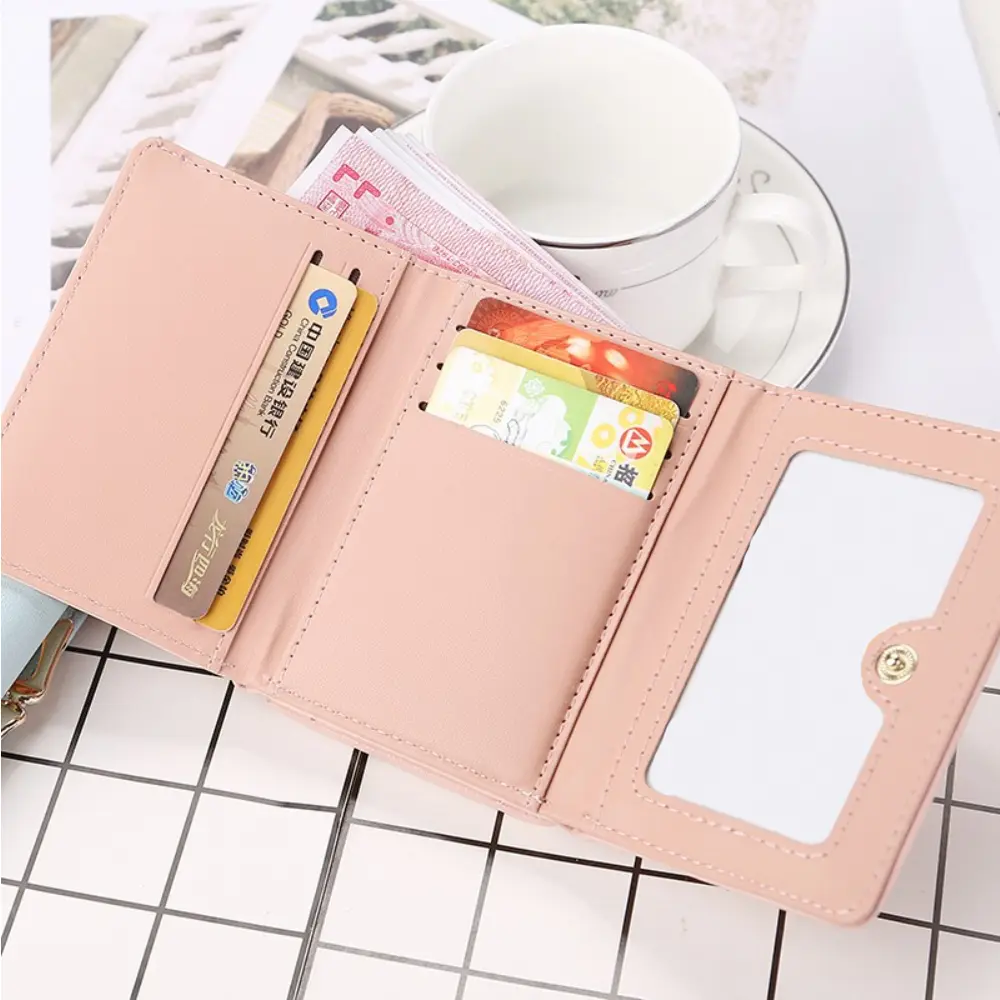 New Loving Heart Short Wallet Simple Buckle Women Wallet Small Foldable Coin Purse Multi-card Slot Card Holder Female Clutch Bag