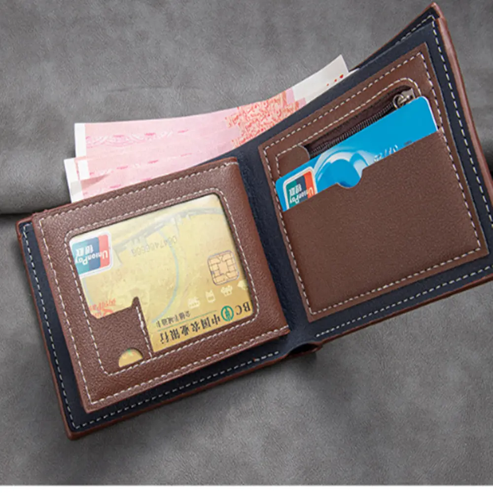 New Style Men Short Pu Leather Large Capacity  Wallets Vintage Thin Male Credit Card Holder Black Small Money License Purses