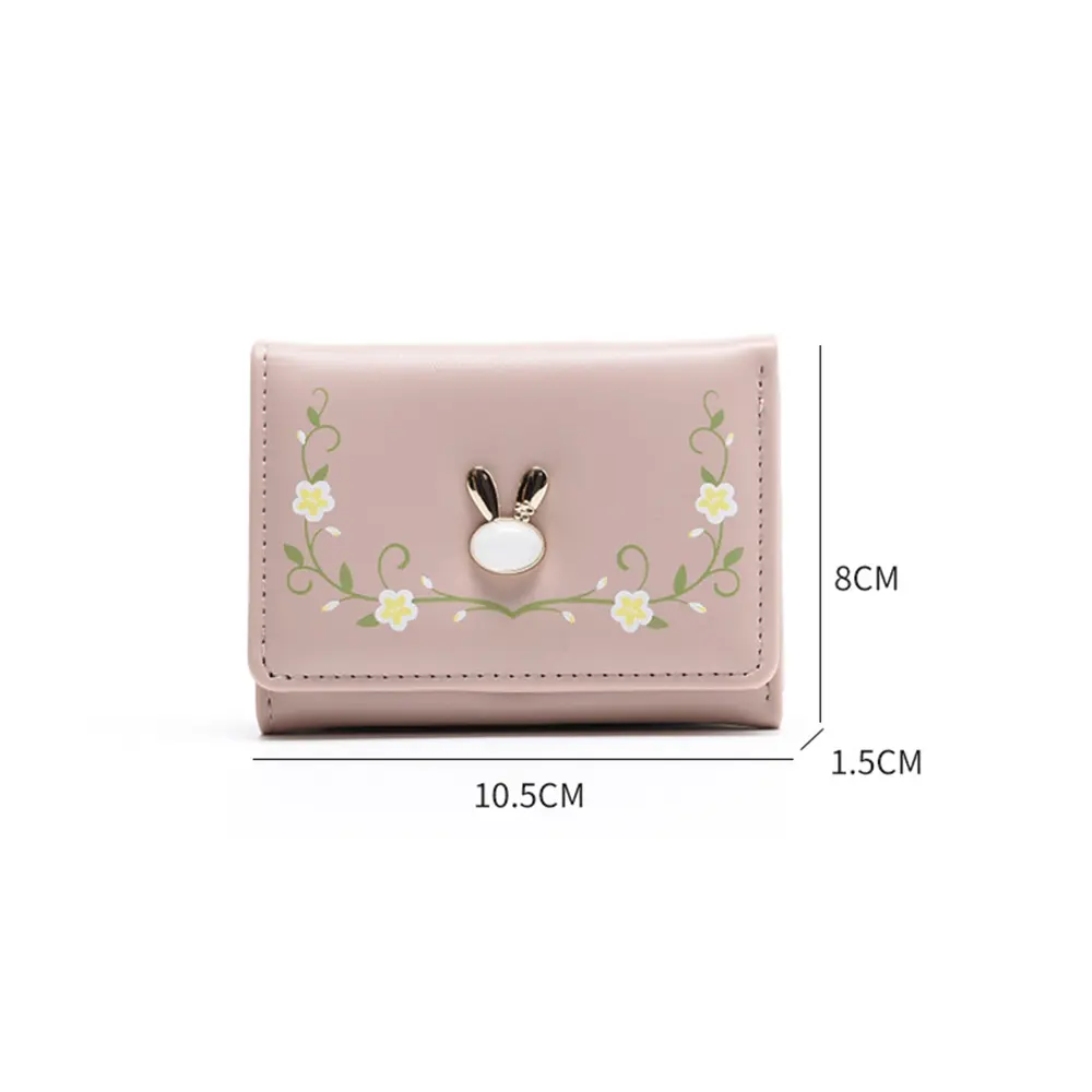 New Brand Cute Flowers Bunny Wallet Lady Folding Multi-card Slot Card Bag Cartoon Rabbit Three Fold Coin PurseStudent Money Clip
