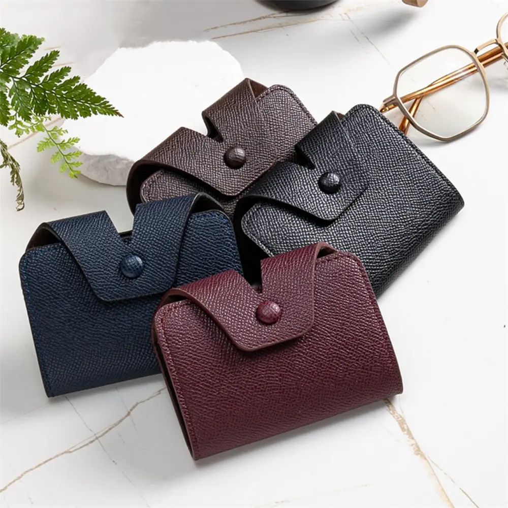 Coin ID Credit Card Bank Card Holder with Hasp Wallet cross grain PU Leather Slim Mini Money card case Wallet for Men